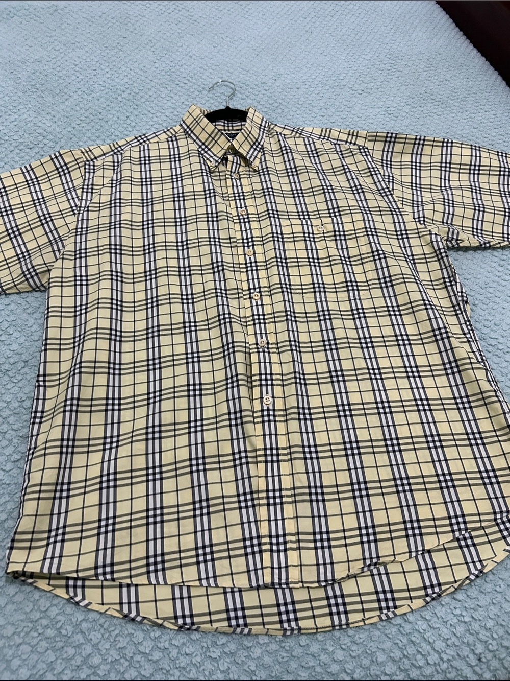 Burberry Yellow Plaid Short-Sleeve Button-Down Shirt, size L